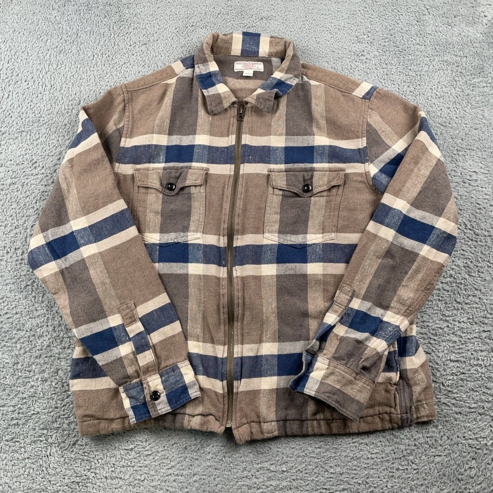 Wallace & Barnes Shirt Mens Large Brown Zip Front Twill Workshirt Flannel Jacket